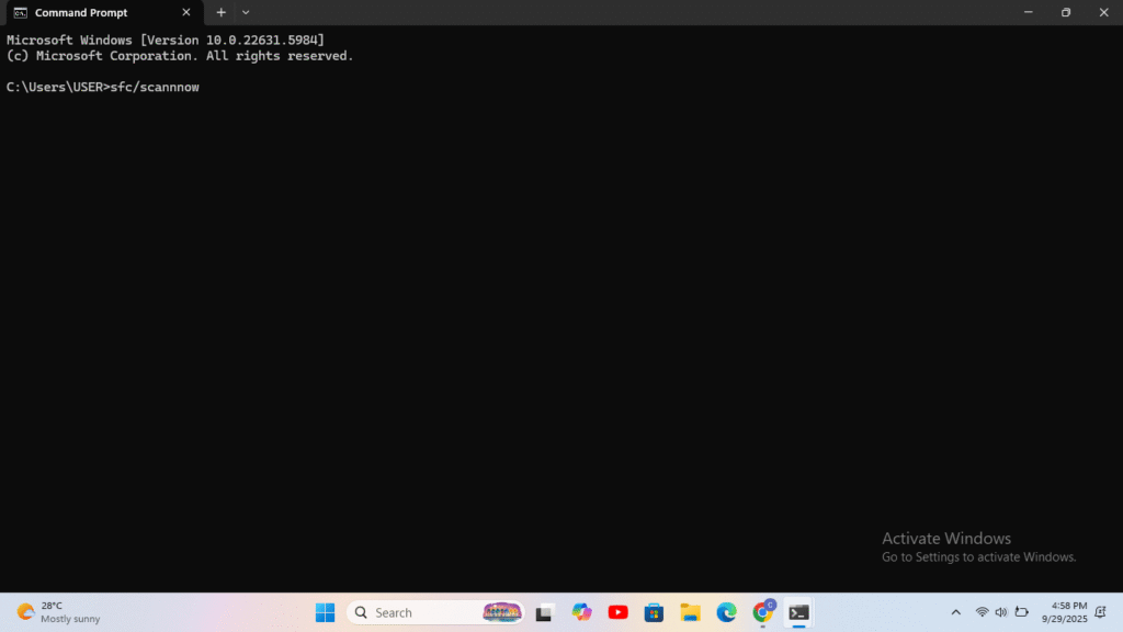 running system file checker Windows command prompt